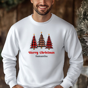 Klassischer Karo-Baum-Weihnachts-Pullover Feiertag Hoodie