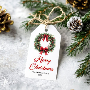 Klassischer Kiefern-Kranz-Weihnachtsgeschenk-Etike Geschenkanhänger