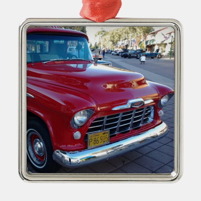 Klassischer Kirschrot Chevy Aufnahmen-LKW am Car Silbernes Ornament (Vorne)