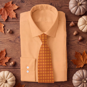 Klassischer Kürbis Herbst Gingham Karo Krawatte