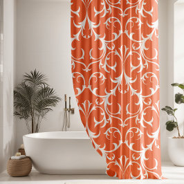 Klassischer Lachs und weißer Damast Duschvorhang