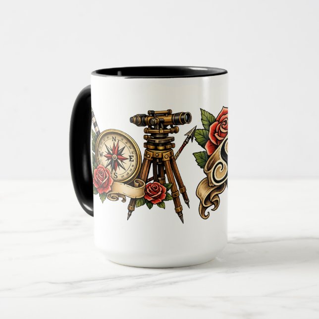 Klassischer Landvermesser-Tattoo  Tasse (Vorderseite Links)