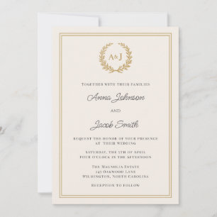 Klassischer Laurel Wreath mit Foto Wedding Einladung