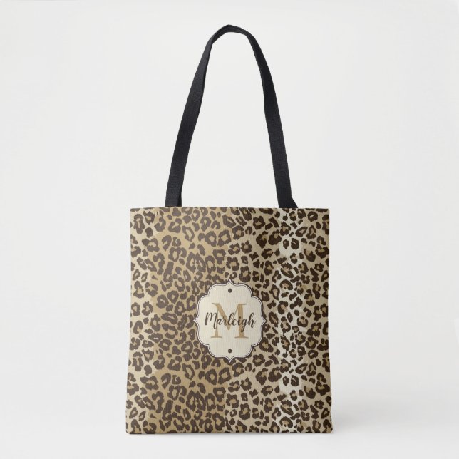 Klassischer Leopard Print Custom Monogram Name Tasche (Vorderseite)
