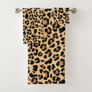 Klassischer Leoparden-Druck Braun und Schwarz  Badhandtuch Set
