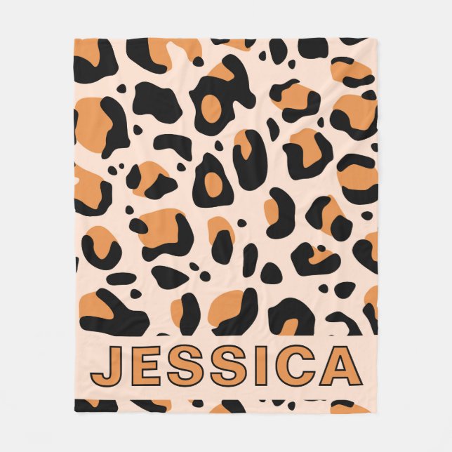 Klassischer Leopardenprint Orange Schwarz Fleecedecke (Vorderseite)