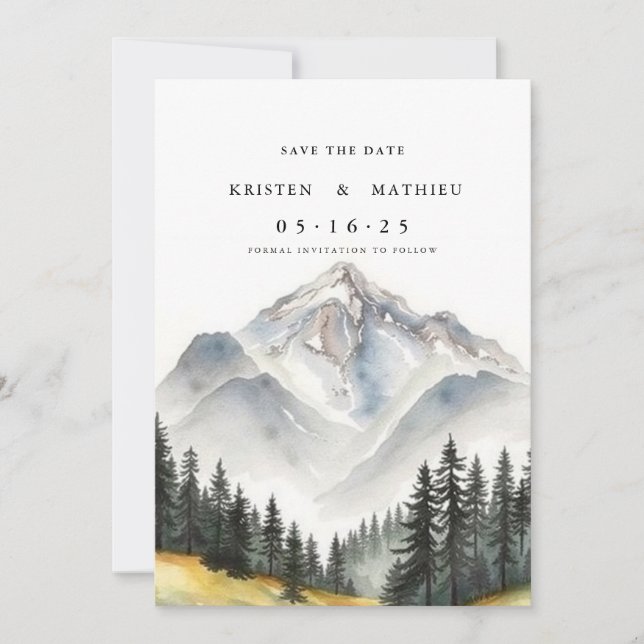 Klassischer maßgeschneiderter Berg Save The Date (Vorderseite)