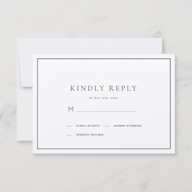 Klassischer Minimalistischer Black & White Wedding RSVP Karte (Vorderseite)