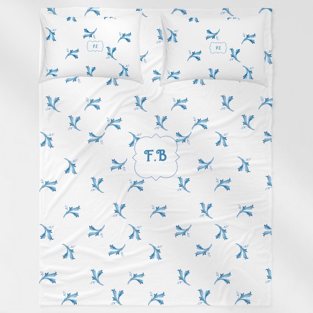 Klassischer minimalistischer blauer Fliesen-Blatt- Fleecedecke (Von Creator hochgeladen)