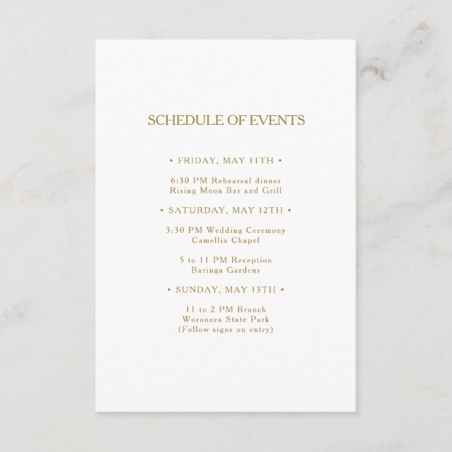 Klassischer Minimalistischer Hochzeitsplan Begleitkarte (Vorderseite)