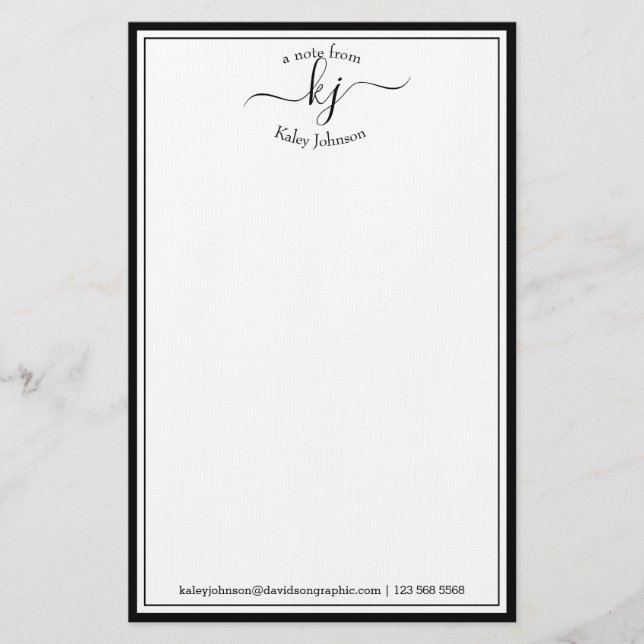Klassischer Minimalistischer Monogramm-Script-Schw Briefpapier (Vorderseite)