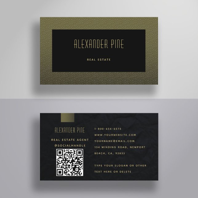 Klassischer Minimalistischer QR-Code Schwarzes Gol Visitenkarte (real estate business card elegant professional modern QR Code classy black gold generic minimalist)