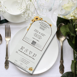 Klassischer Minimalistischer Sonnenblumen-Grüne QR All In One Einladung