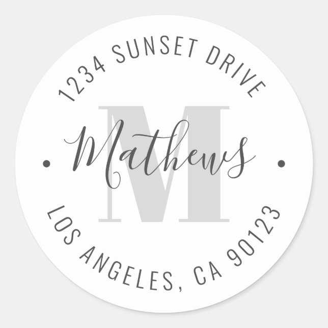 Klassischer Mit Monogramm Name und Circular Text | Runder Aufkleber (Vorderseite)