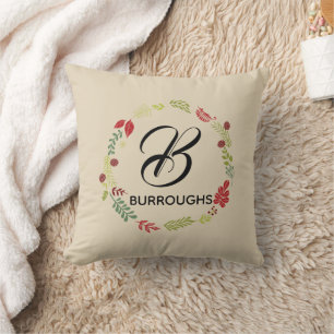 Klassischer Monogramm-Familienname Blumenkranz Kissen