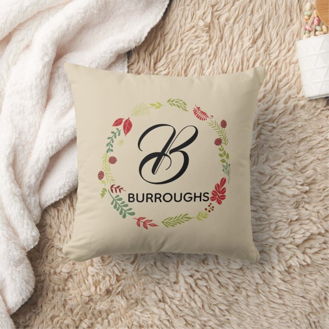 Klassischer Monogramm-Familienname Blumenkranz Kissen (Decke)