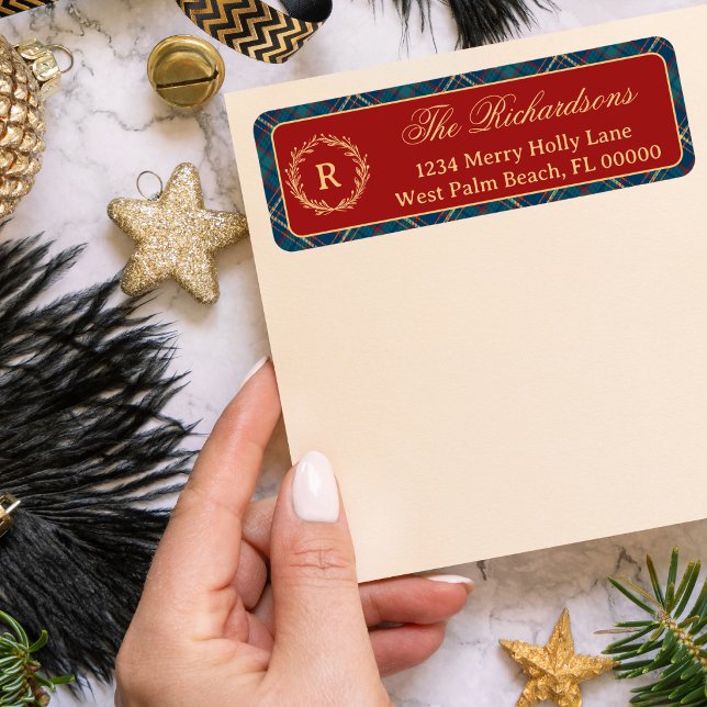 Klassischer Monogramm-Kranz Rot Kariert Weihnachte (Von Creator hochgeladen)