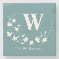 Klassischer Monogramm Name Aquamariner Blumenkranz