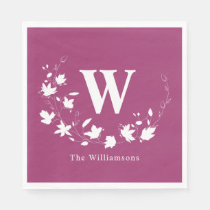 Klassischer Monogramm Name Blumenkranz in Orchid Serviette