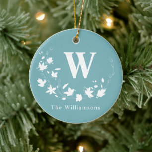 Klassischer Monogramm-Name Türkis-Blumenkranz Benu Keramik Ornament