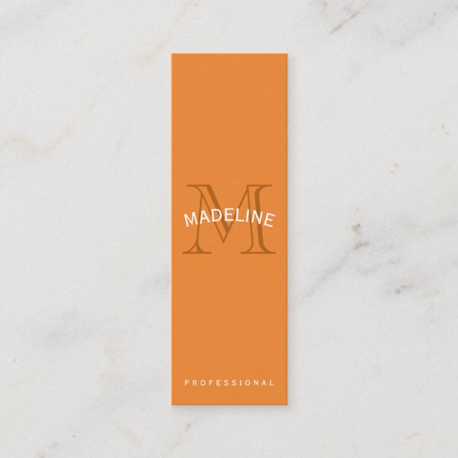 Klassischer Monogramm Orange mit Bogentext Mini Visitenkarte (Vorderseite)