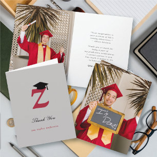 Klassischer Monogramm Z-Abschlussmützen-Foto moder Dankeskarte