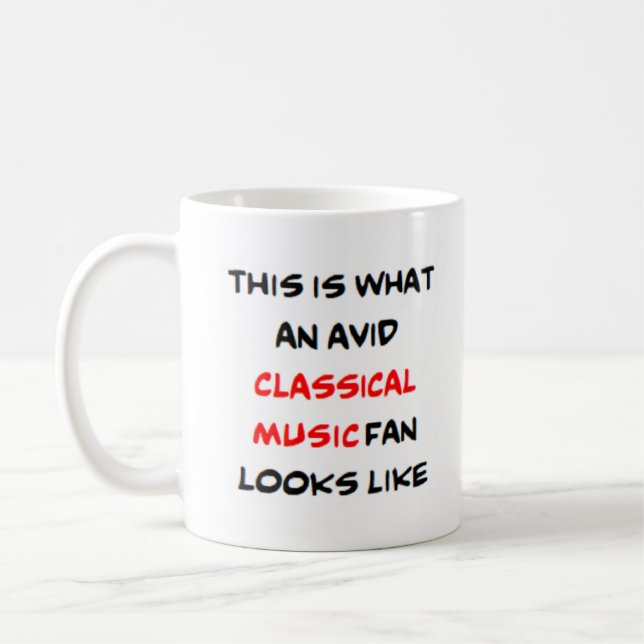 klassischer Musikliebhaber, begeistert Kaffeetasse (Links)