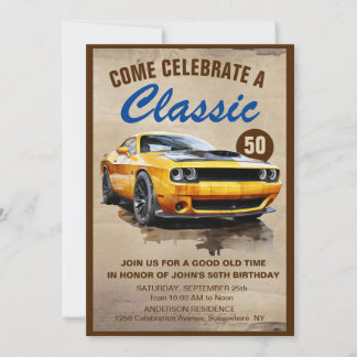 Klassischer Muskelwagen, einfach 50 Geburtstag Einladung