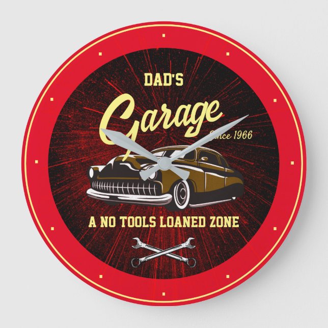Klassischer Name der Low Rider Garage Slogan Black Große Wanduhr (Vorderseite)