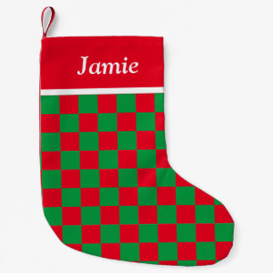 Klassischer Name Festiv rot und grün kariert Kleiner Weihnachtsstrumpf