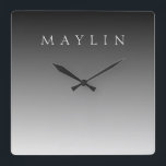 Klassischer Name oder Wort | Gradient Gray Quadratische Wanduhr<br><div class="desc">Individuell anpassbare elegante Schrift für einen Namen,  Nachnamen oder jeden anderen Text.</div>