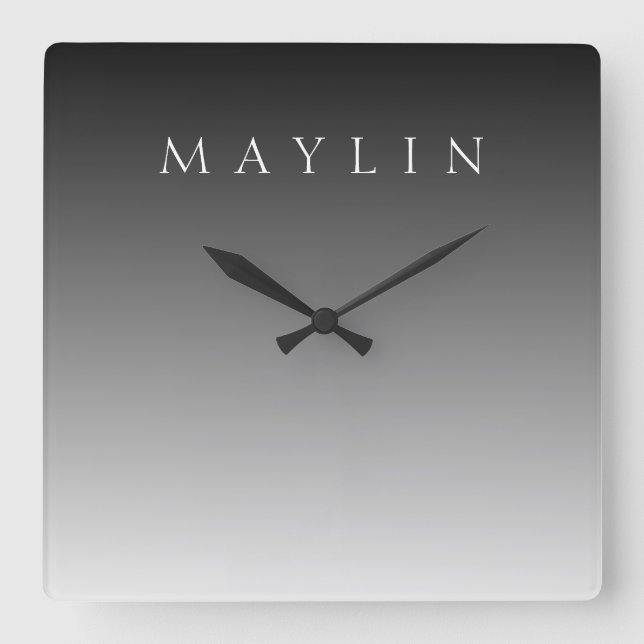 Klassischer Name oder Wort | Gradient Gray Quadratische Wanduhr (Vorderseite)
