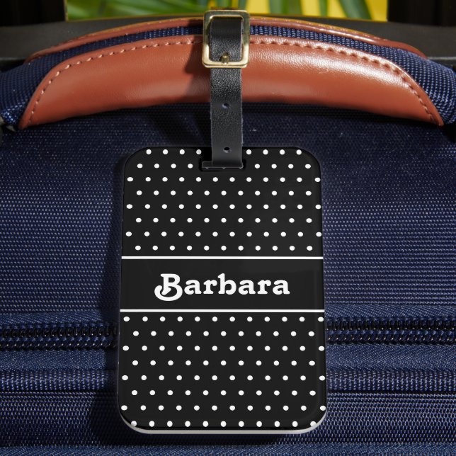 Klassischer Name Polka Dot Black and White Gepäckanhänger (Vorderseite Insitu 2)