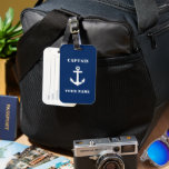 Klassischer Nautikanker und Ihr Name/Ihr Name/Rank Gepäckanhänger<br><div class="desc">Klassischer Nautical Anchor & Ihr Name oder Bootname mit benutzerdefiniertem Captain Rank auf einem Personalisierten Blue Luggage Tag.</div>