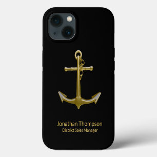 Klassischer, nautischer Goldanker auf schwarz iPhone Hülle
