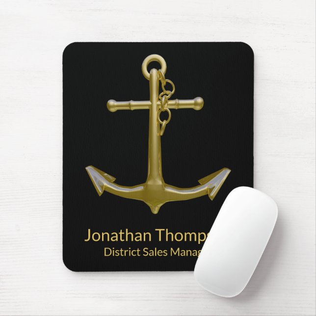 Klassischer, nautischer Goldanker auf schwarz Mousepad (Mit Mouse)