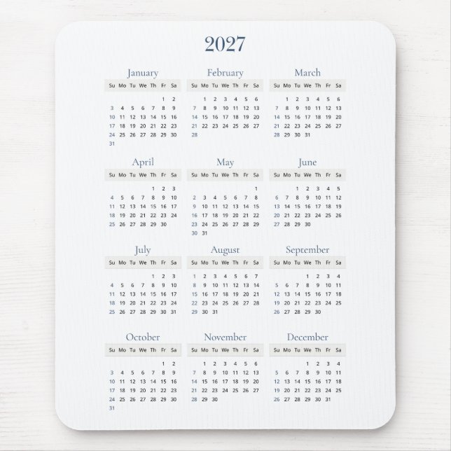 Klassischer Navy 2027 Kalender | Jede Hintergrundf Mousepad (Vorne)