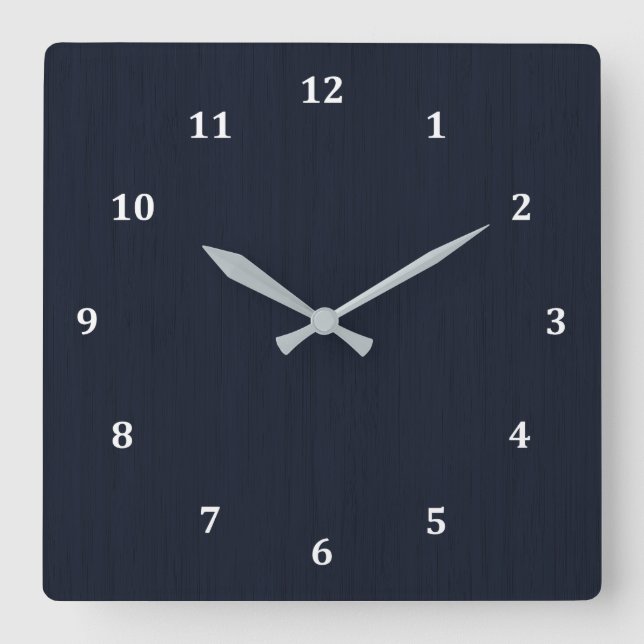 Klassischer Navy Blue Bamboo Holz Grain Look Quadratische Wanduhr (Vorderseite)