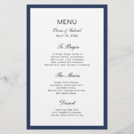 Klassischer Navy Blue Frame. Hochzeitsmenü