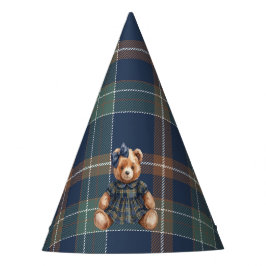 Klassischer Navy-Karo-Teddybär-Mädchen-Geburtstag  Partyhütchen