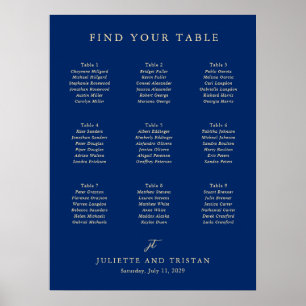 Klassischer Navy- und Creme-Hochzeitssitzplan Poster