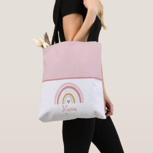 Klassischer Niedlich Chic Preppy Name Rosa Regenbo Tasche