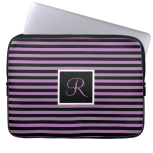 Klassischer Niedlicher Chic Initial Lila Black Str Laptopschutzhülle