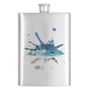 Klassischer Oldtimer Strand Pop Art, Flachmann