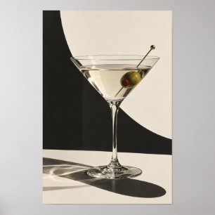 Klassischer Oliven-Martini – Schwarz-Weiß-Minimali Poster