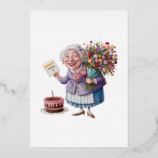 Klassischer Oma-Geburtstag mit riesigen Blumen Folieneinladung
