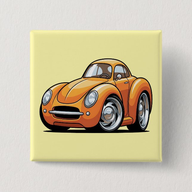 Klassischer orangefarbener Toon Car Button (Vorderseite)