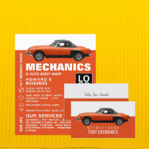 Klassischer orangefarbener Wagen, Mechanik Visitenkarte