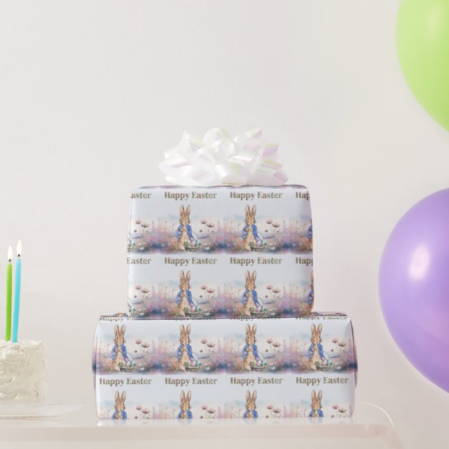 Klassischer Osterhase mit Osterkörbchen Frohe Oste Geschenkpapier (Partygeschenke)