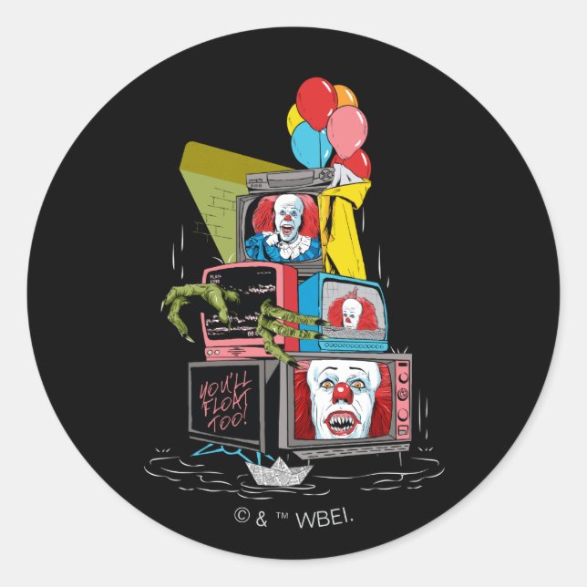 Klassischer Pennywise-TV-Stack - Sie werden auch s Runder Aufkleber (Vorderseite)